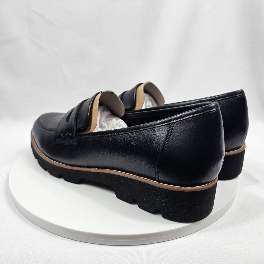 NIB Vionic Cheryl II Loafers Size 10 Black Leather Lug Sole Comfort Slip On - Picture 8 of 14
